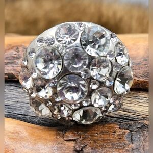 Glass Crystal Statement Ring Adjustable Stretch 1¼" Diameter EUC